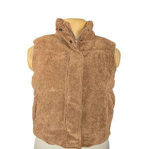 Miss Posh Outerwear Women's M Cognac Corduroy Puffer Vest Sherpa Lined Full Zip‎